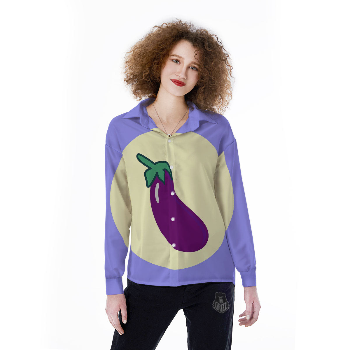 Eggplant Print Women's Long Sleeve Shirts-grizzshop