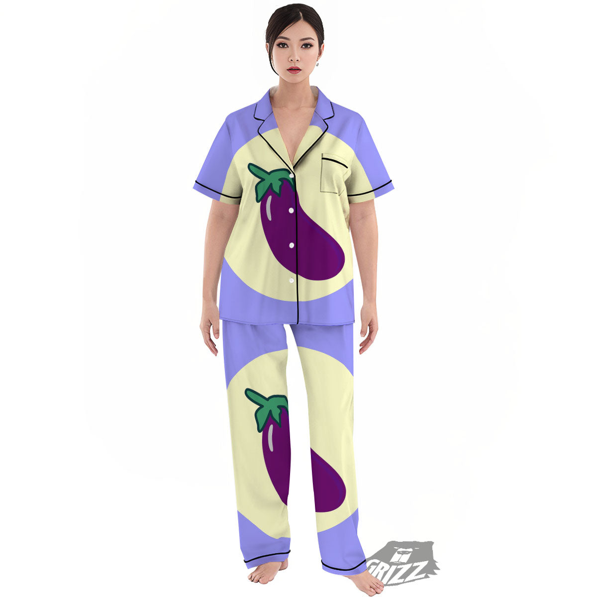 Eggplant Print Women's Pajamas Set-grizzshop