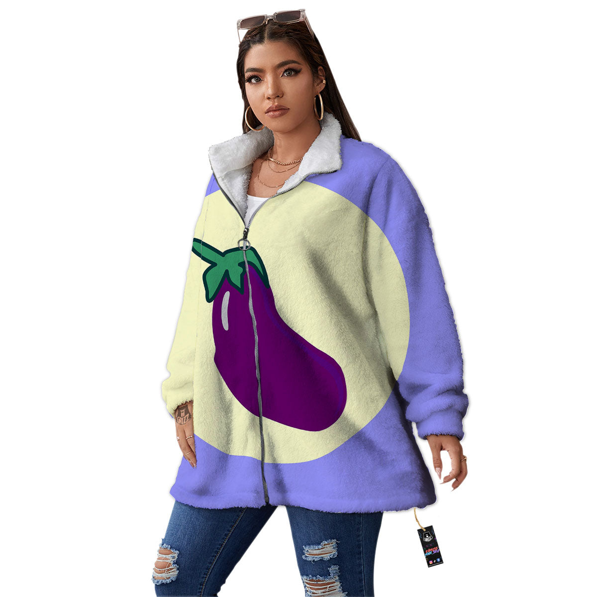 Eggplant Print Women's Sherpa Jacket-grizzshop