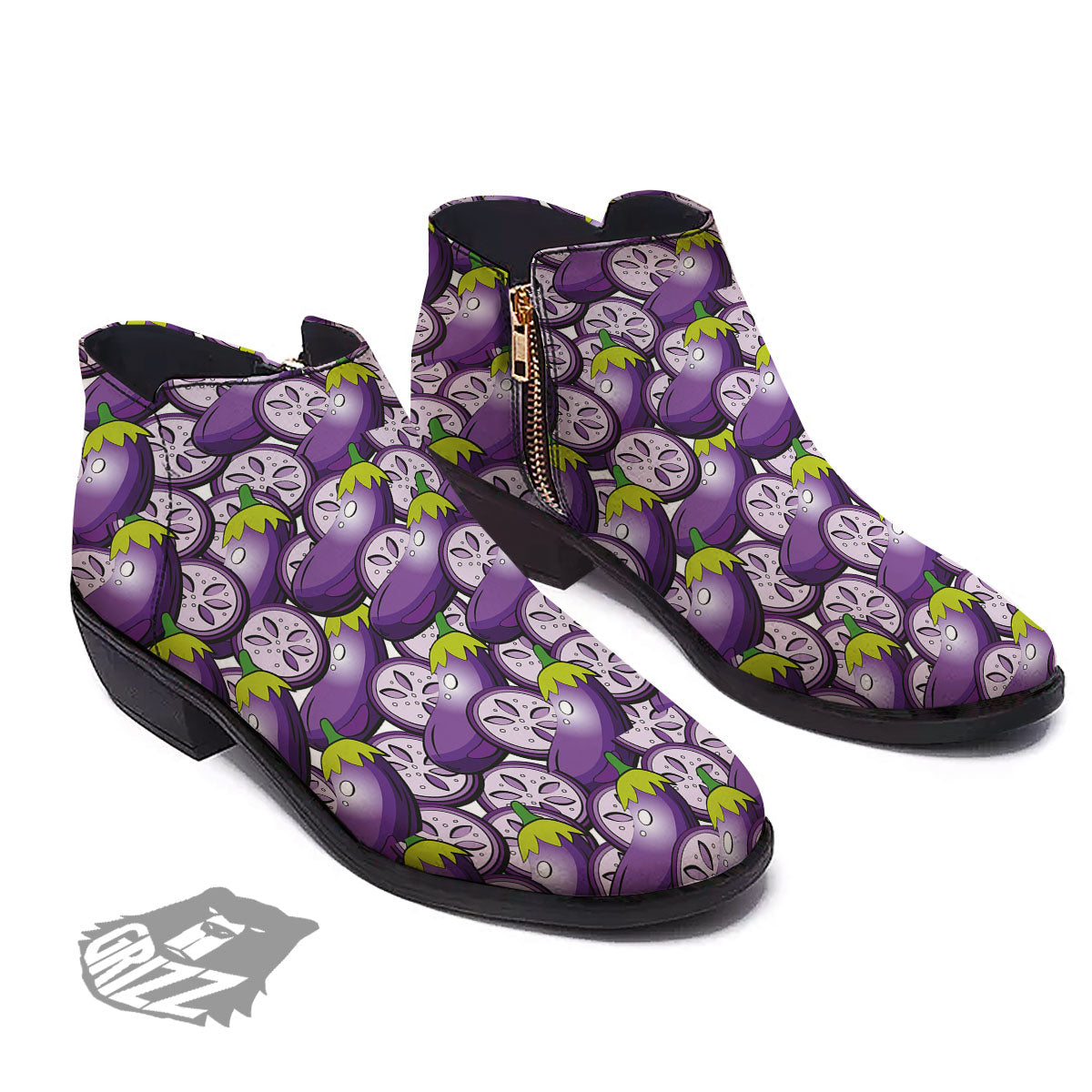 Eggplant Purple Print Pattern Ankle Boots-grizzshop