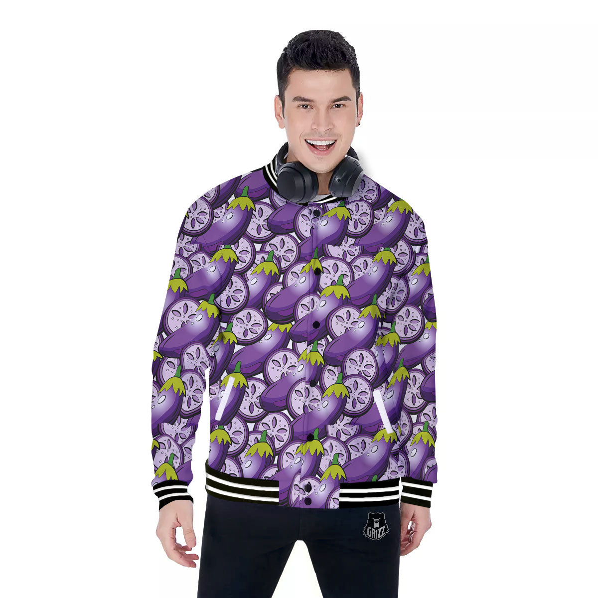 Eggplant Purple Print Pattern Baseball Jacket-grizzshop