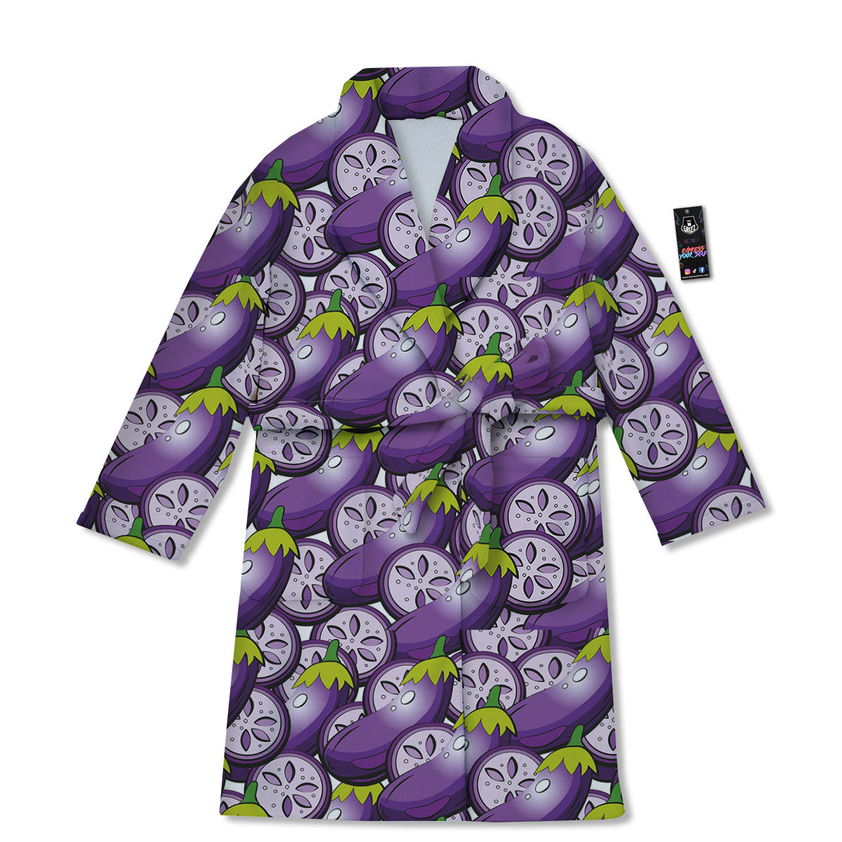 Eggplant Purple Print Pattern Bathrobe-grizzshop