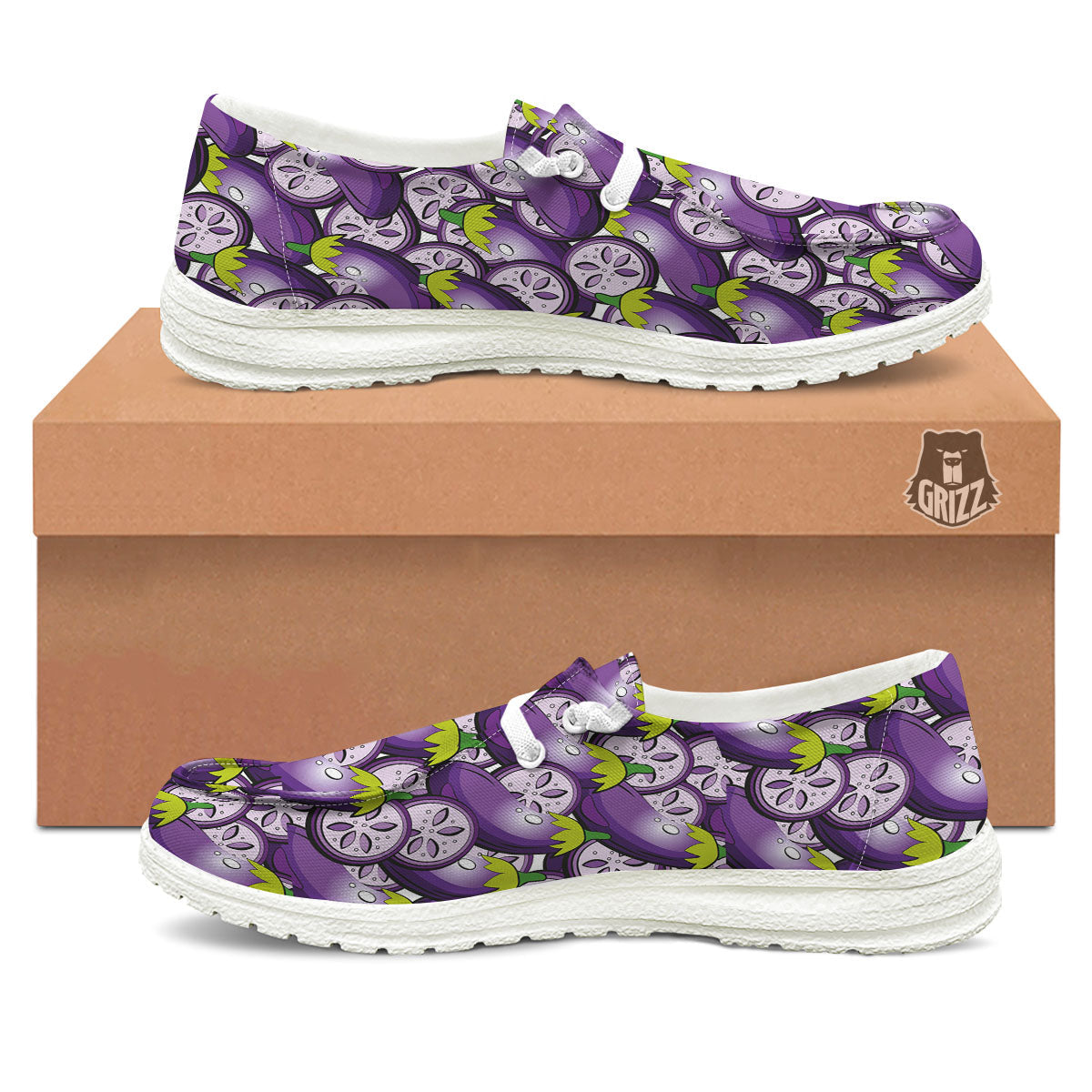 Eggplant Purple Print Pattern Black Loafers-grizzshop