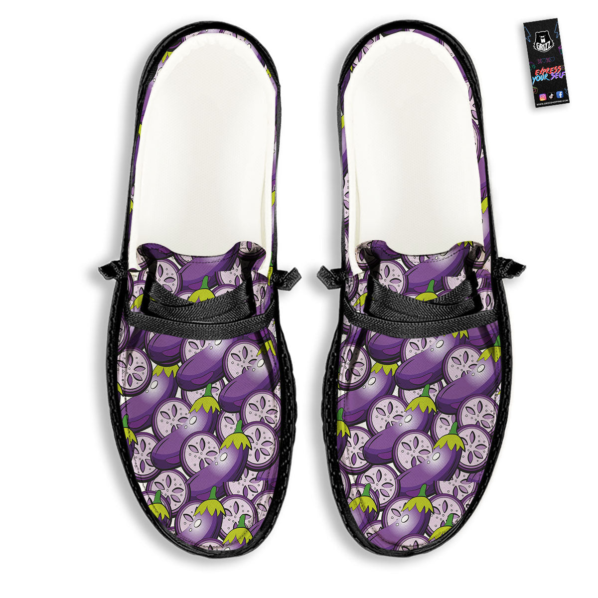 Eggplant Purple Print Pattern Black Loafers-grizzshop