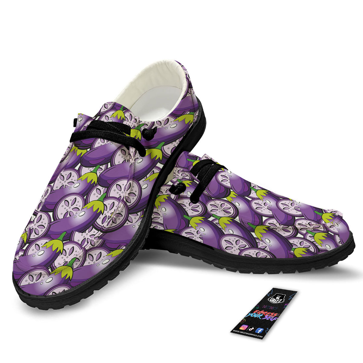 Eggplant Purple Print Pattern Black Loafers-grizzshop