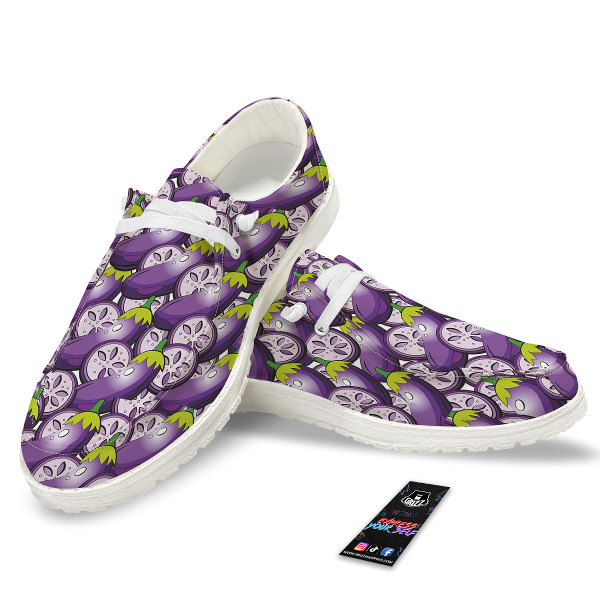 Eggplant Purple Print Pattern Black Loafers-grizzshop