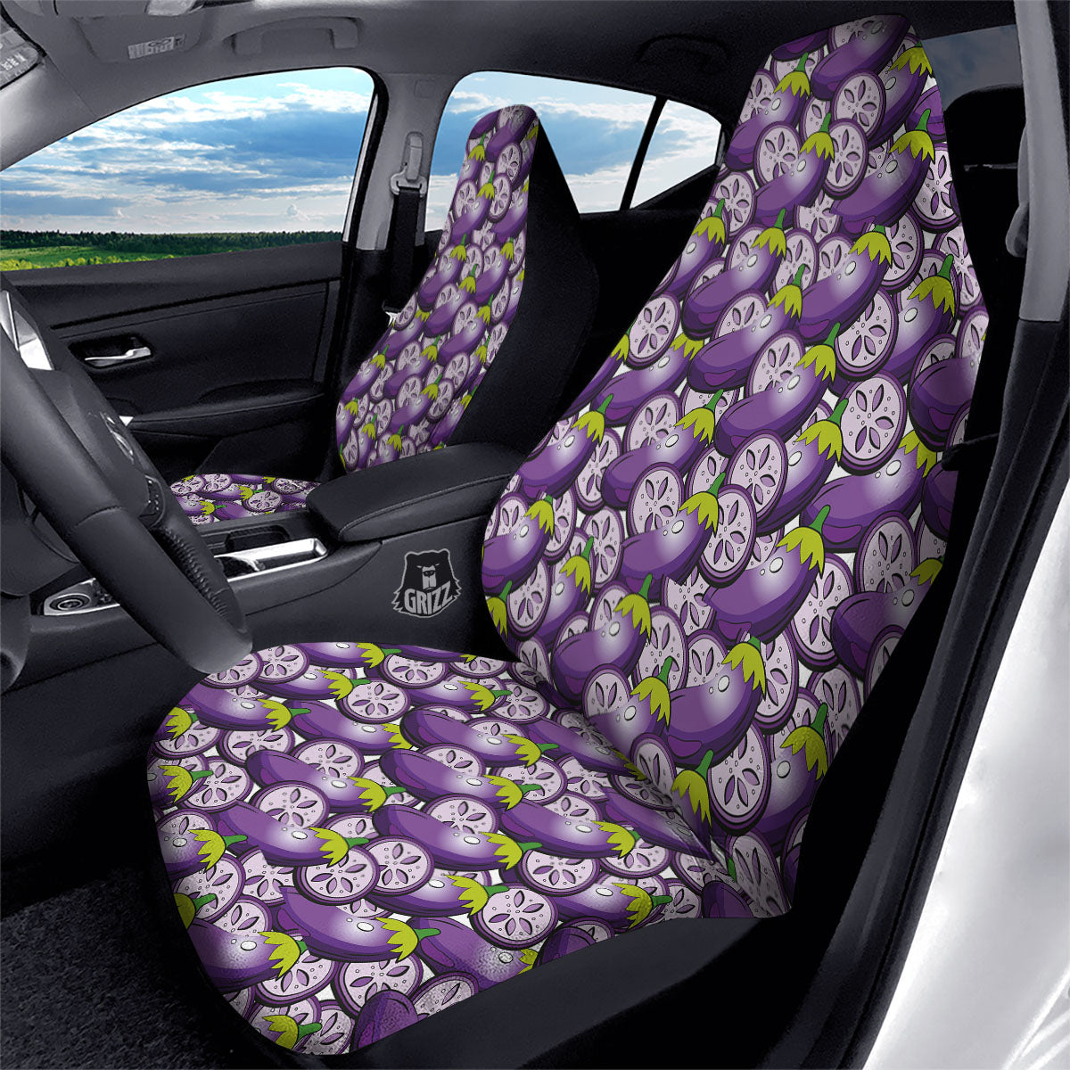 Eggplant Purple Print Pattern Car Seat Covers-grizzshop