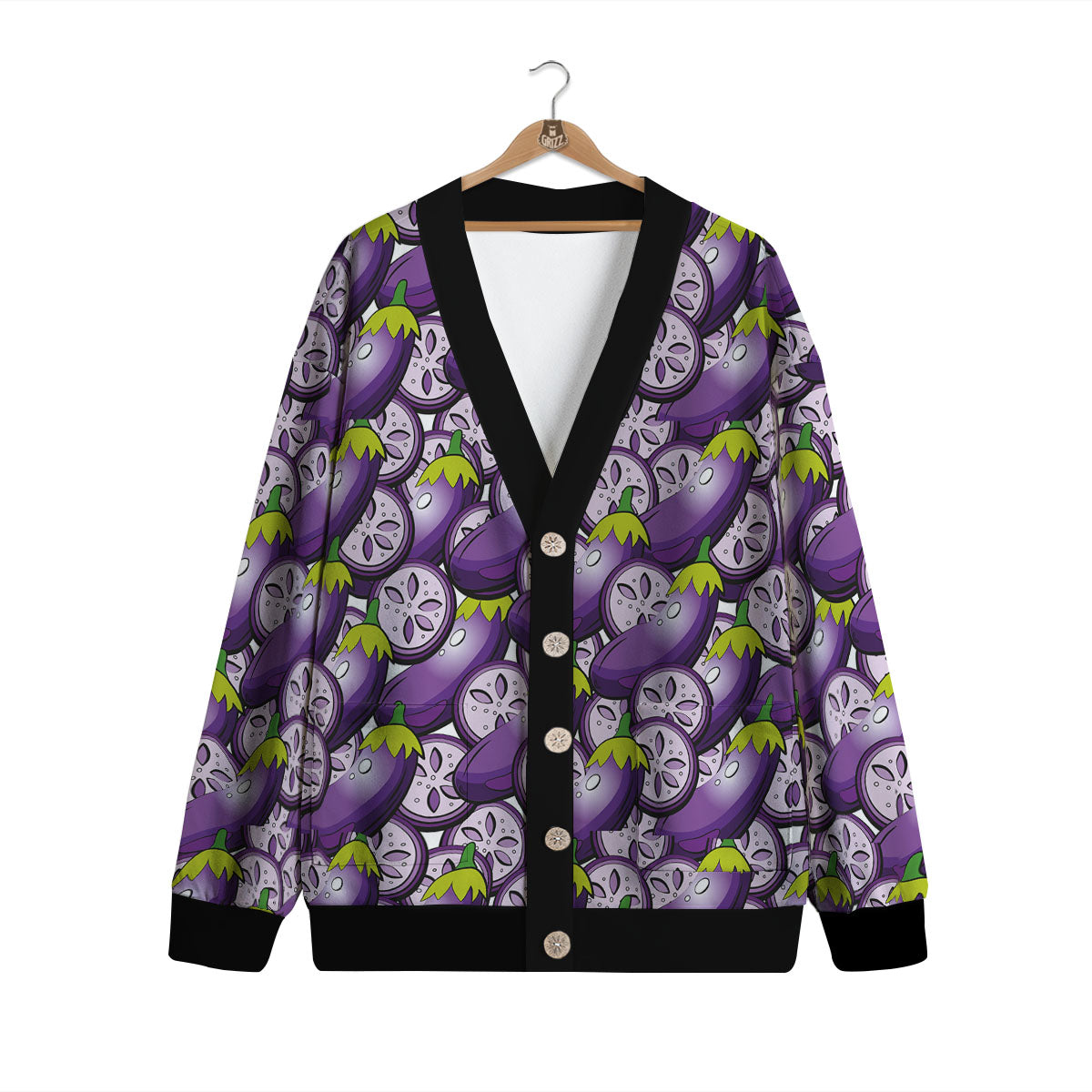Eggplant Purple Print Pattern Cardigan-grizzshop