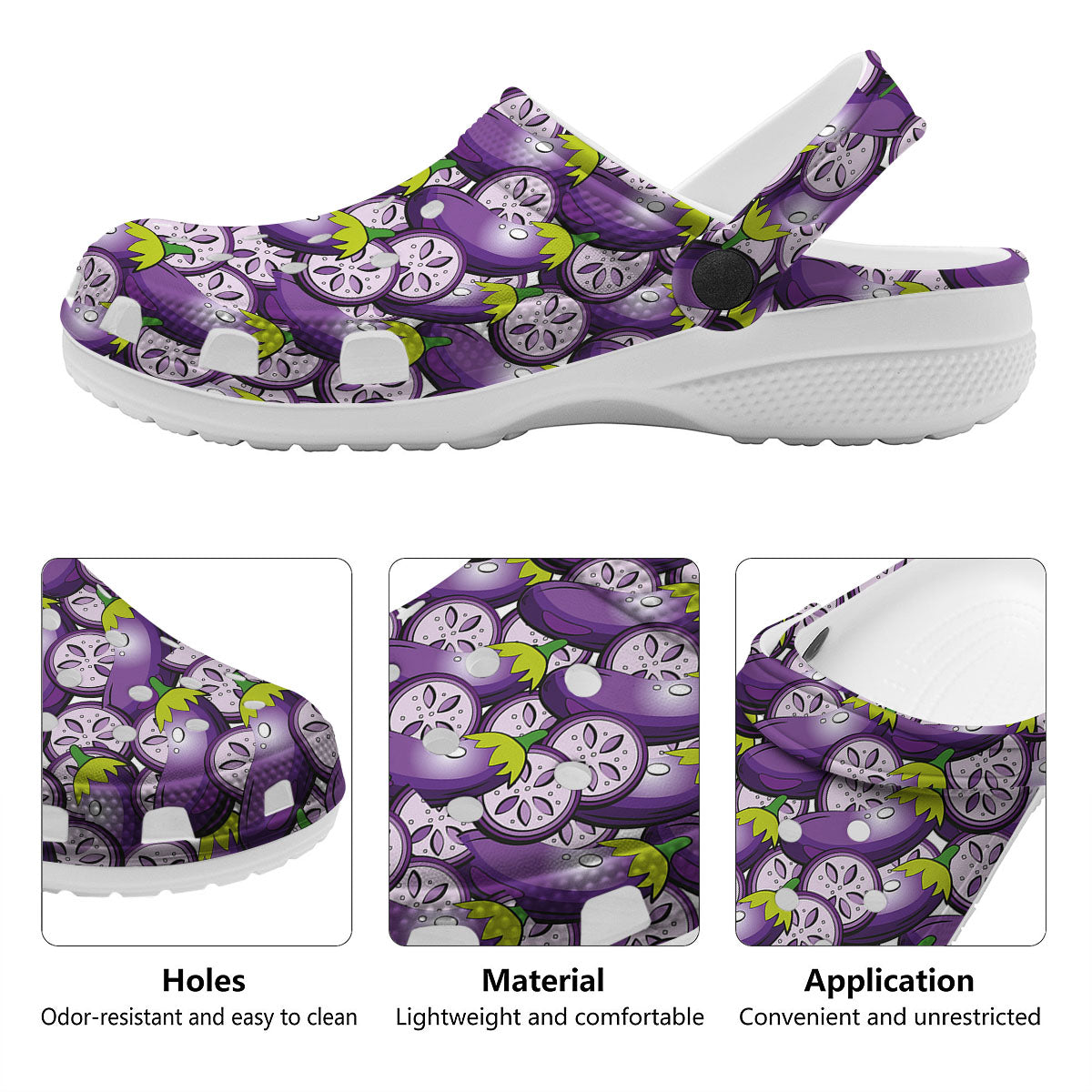 Eggplant Purple Print Pattern Clog-grizzshop