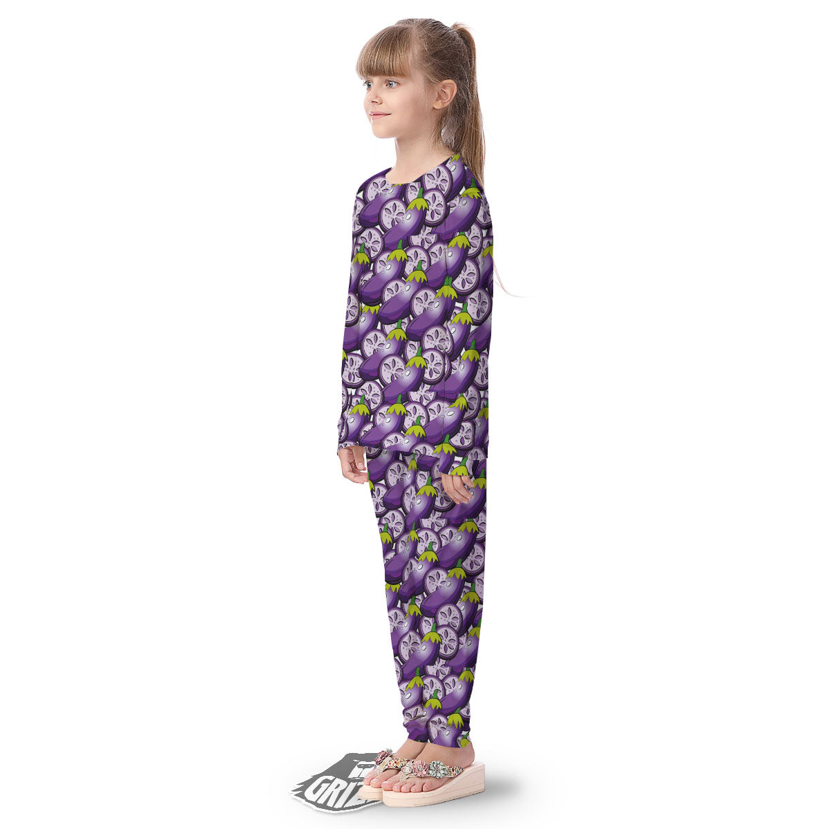 Eggplant Purple Print Pattern Kid's Pajamas-grizzshop
