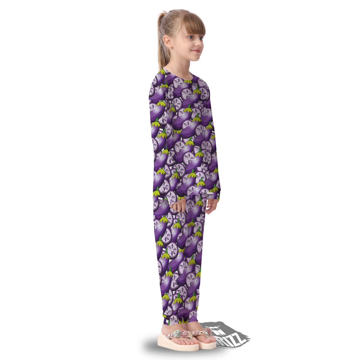 Eggplant Purple Print Pattern Kid's Pajamas-grizzshop