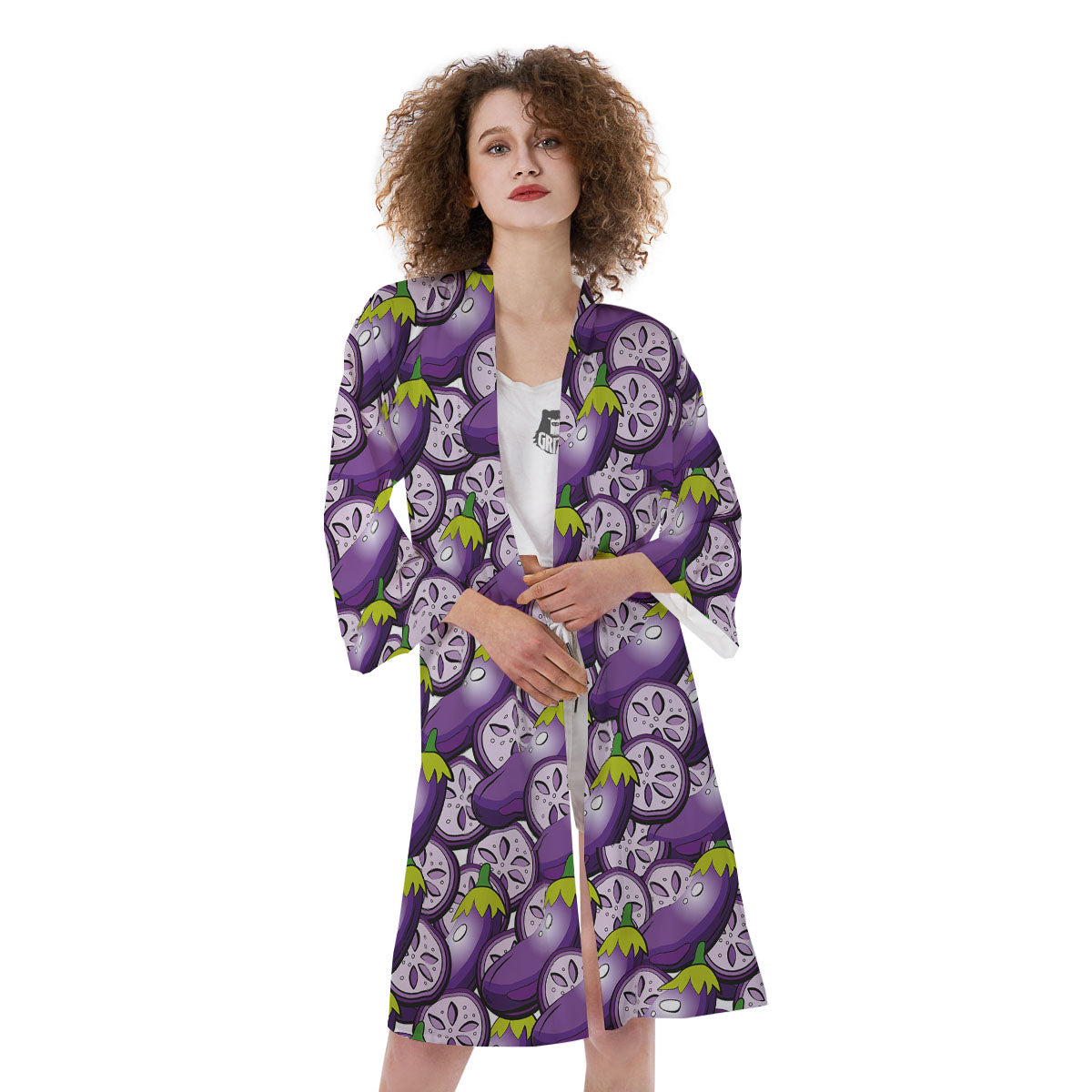Eggplant Purple Print Pattern Kimono-grizzshop