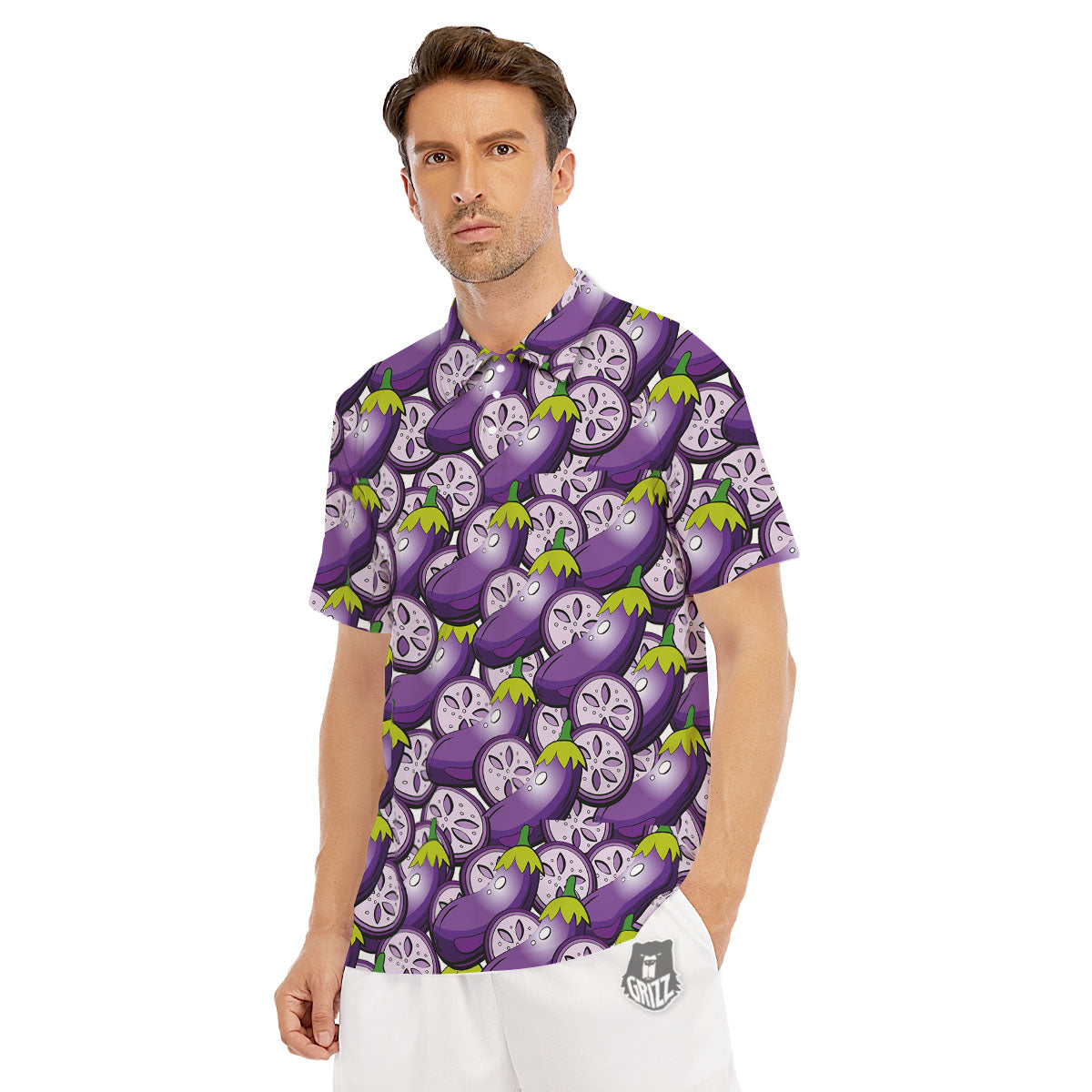 Eggplant Purple Print Pattern Men's Golf Shirts-grizzshop
