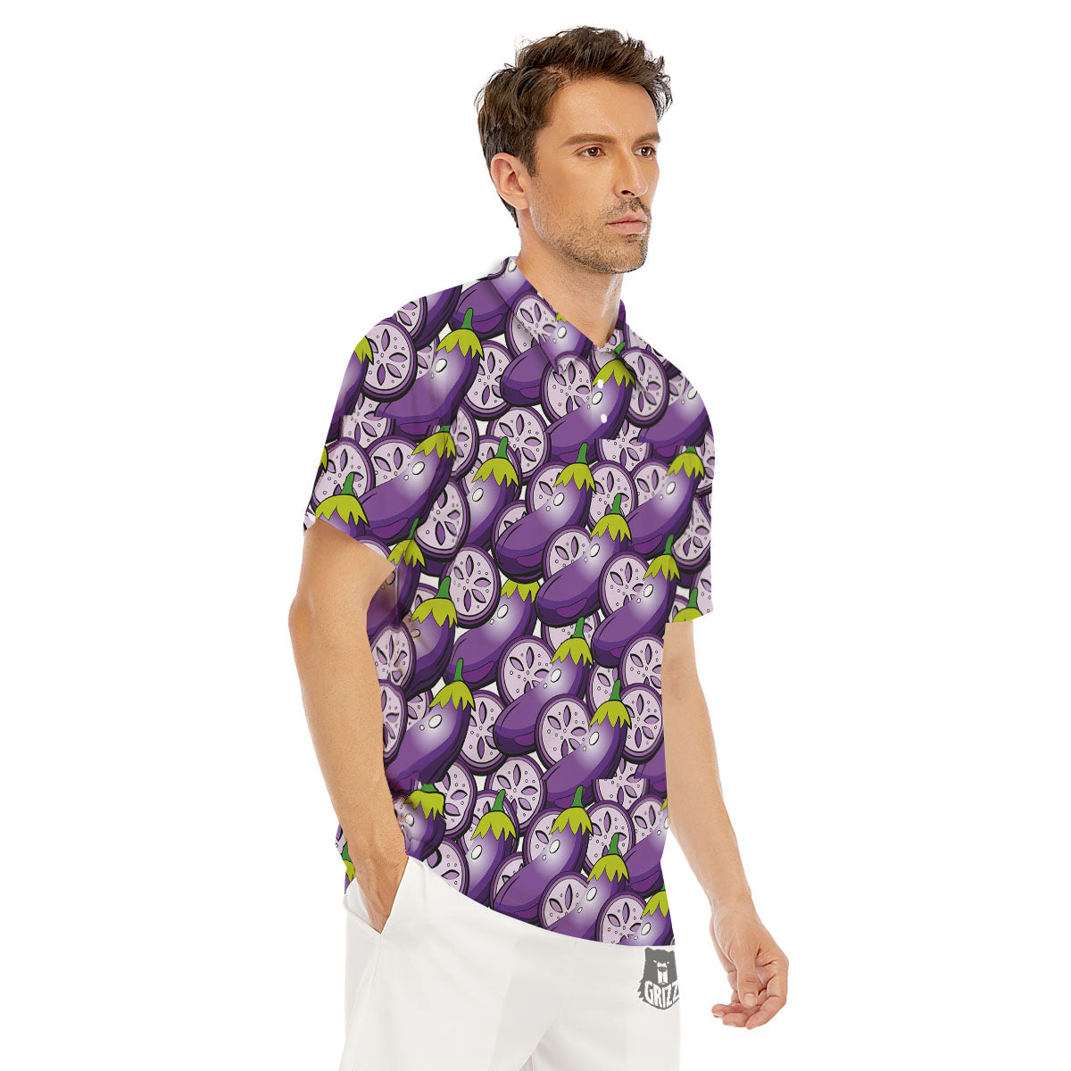 Eggplant Purple Print Pattern Men's Golf Shirts-grizzshop