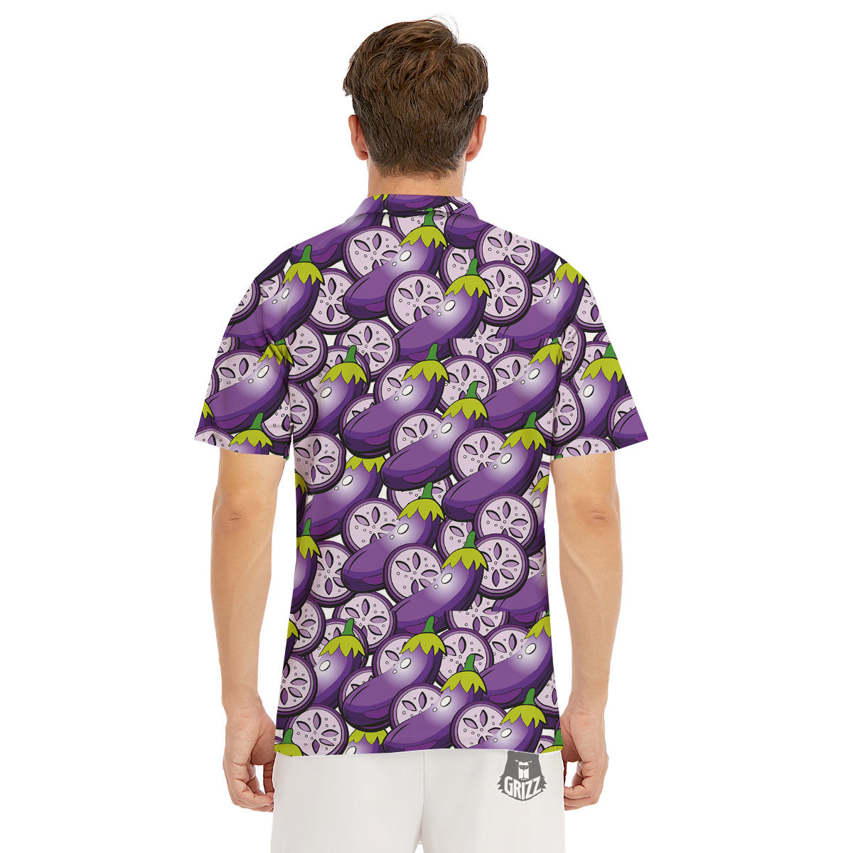 Eggplant Purple Print Pattern Men's Golf Shirts-grizzshop