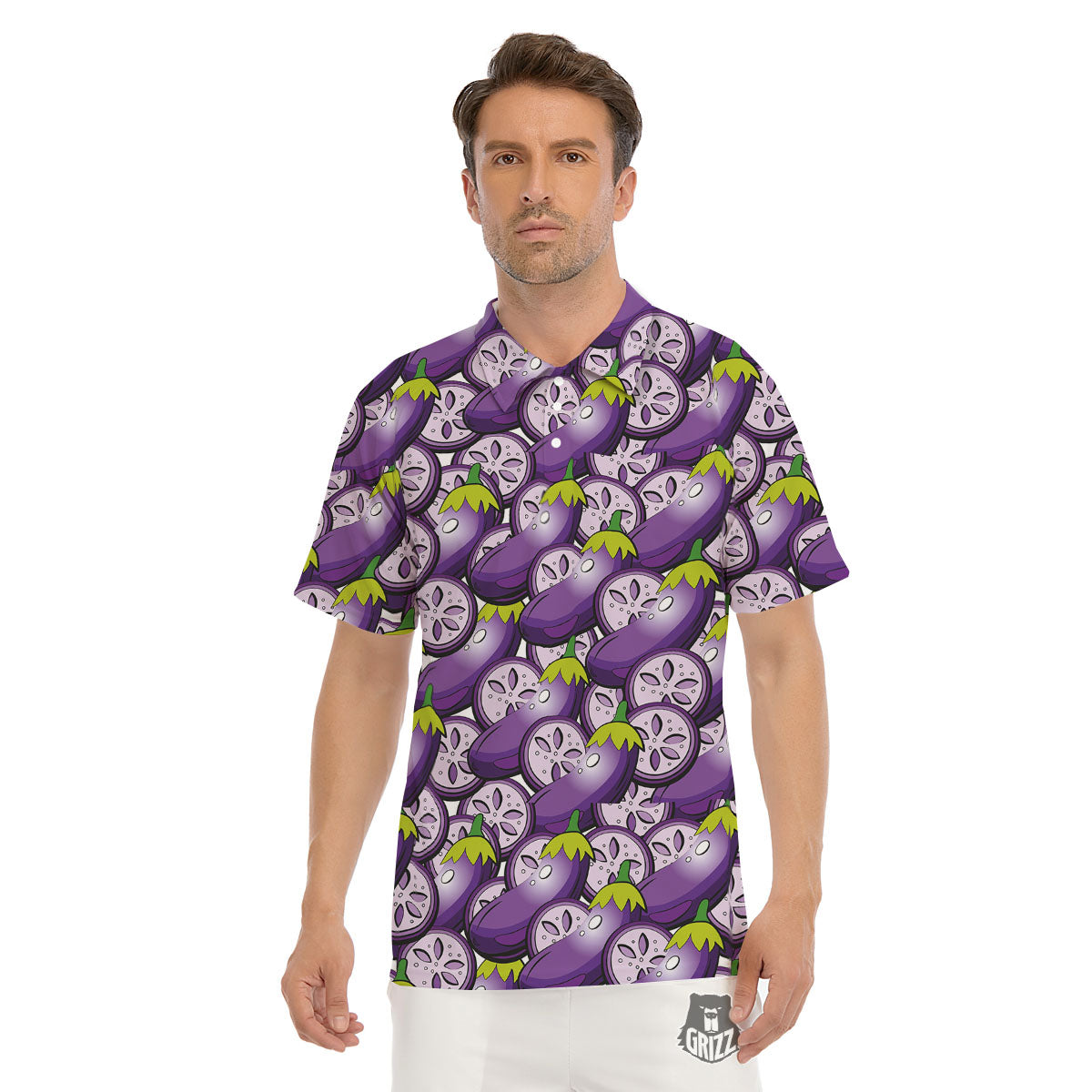 Eggplant Purple Print Pattern Men's Golf Shirts-grizzshop