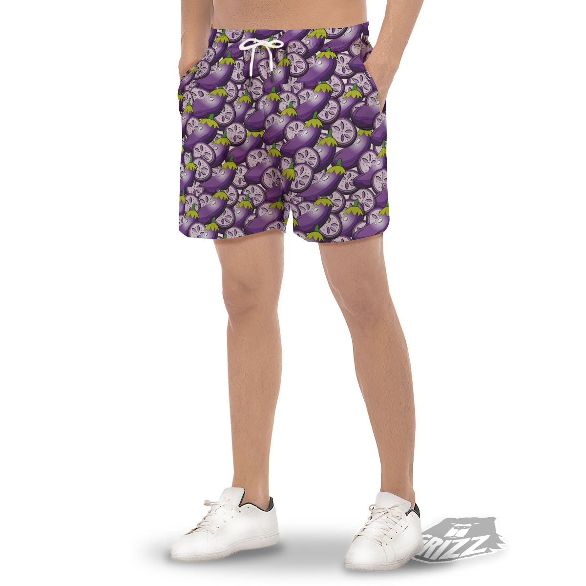 Eggplant Purple Print Pattern Men's Gym Shorts-grizzshop