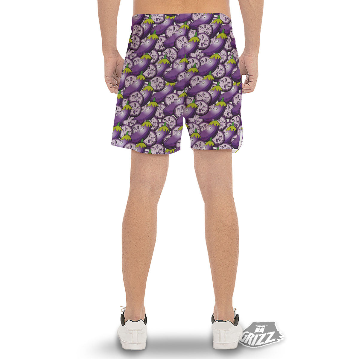 Eggplant Purple Print Pattern Men's Gym Shorts-grizzshop
