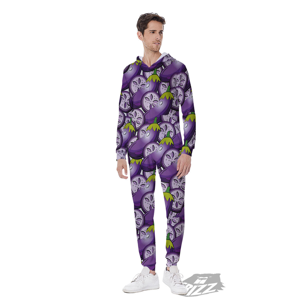 Eggplant Purple Print Pattern Men's Jumpsuit-grizzshop