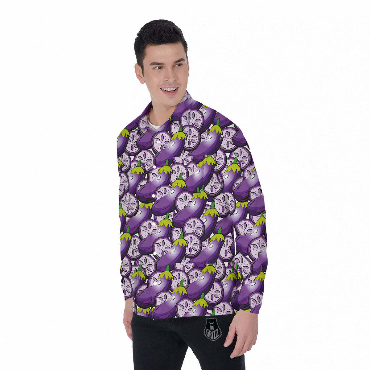 Eggplant Purple Print Pattern Men's Long Sleeve Shirts-grizzshop