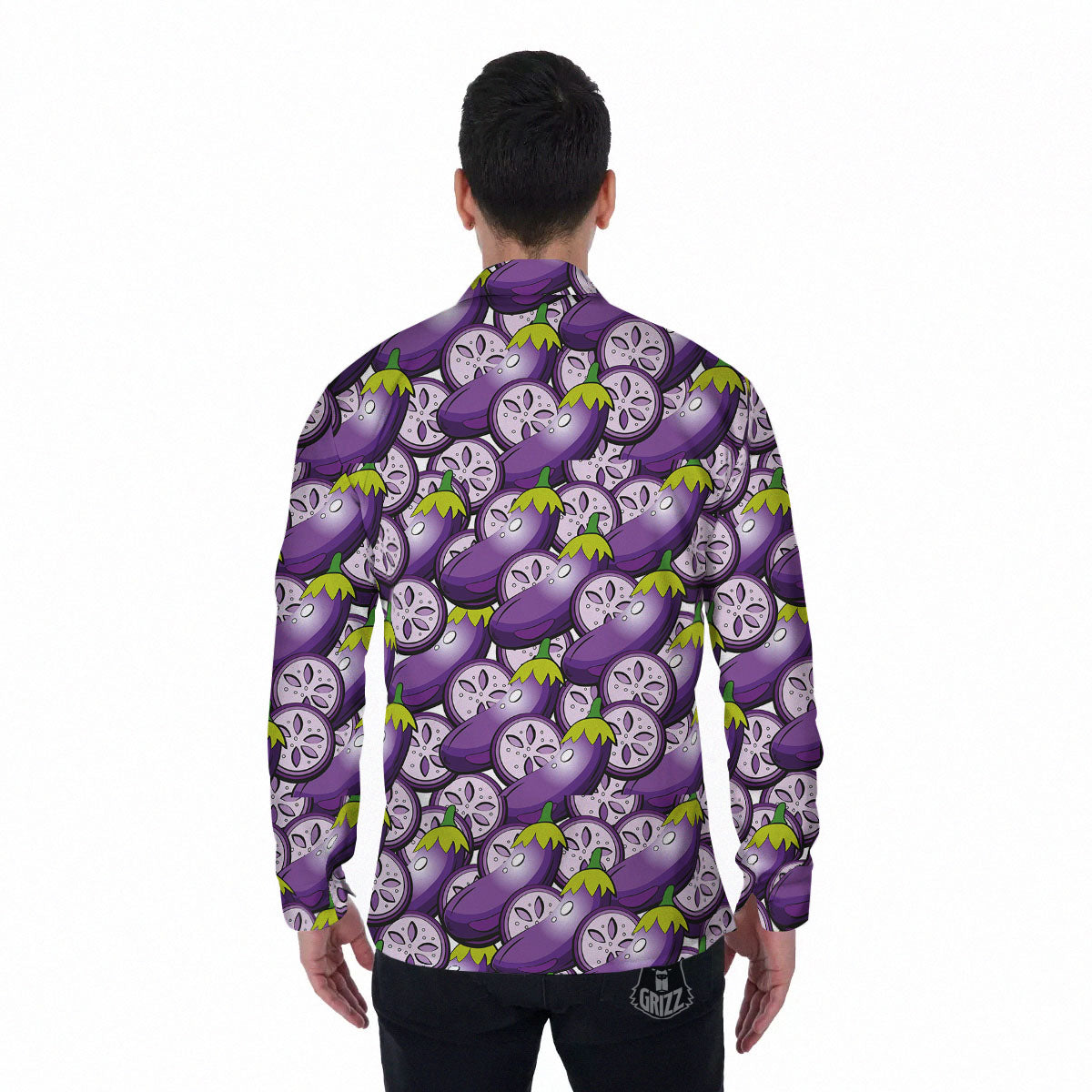 Eggplant Purple Print Pattern Men's Long Sleeve Shirts-grizzshop