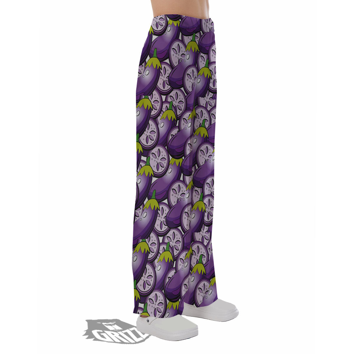 Eggplant Purple Print Pattern Pajama Pants-grizzshop