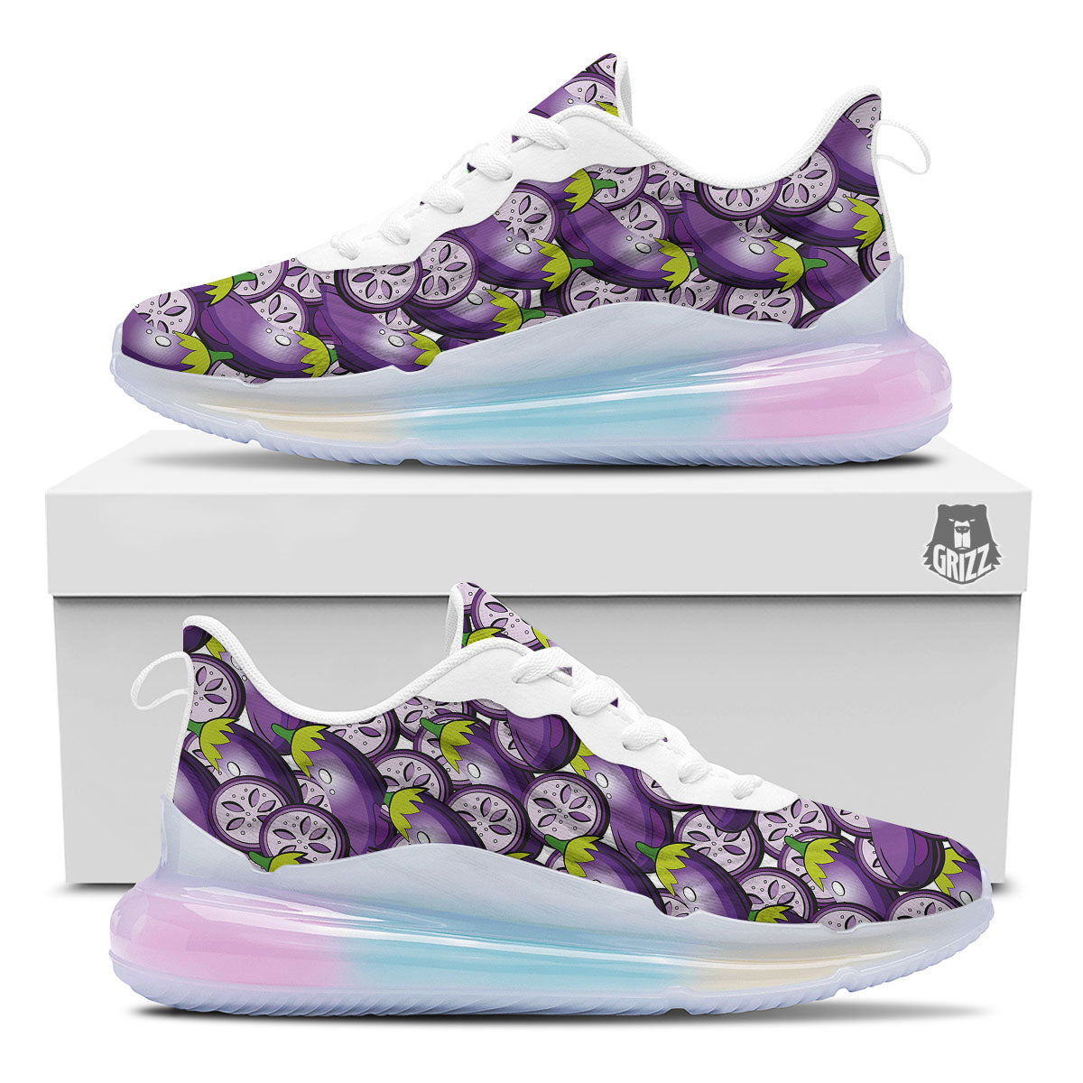Eggplant Purple Print Pattern Running Sneakers-grizzshop