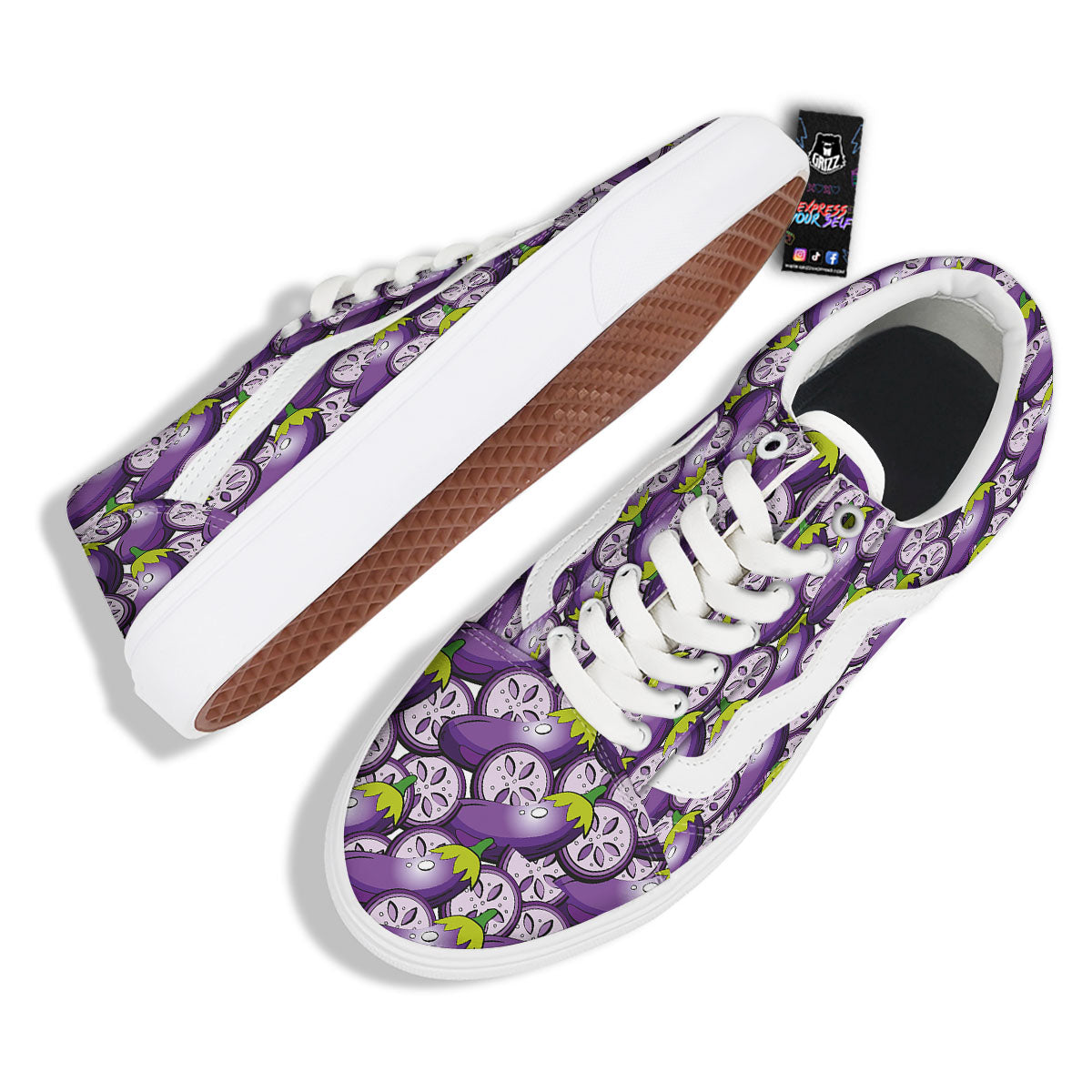 Eggplant Purple Print Pattern Skate Shoes-grizzshop
