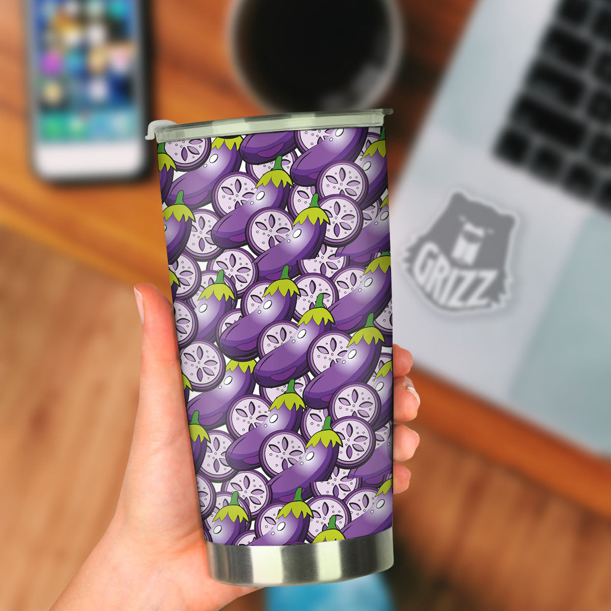 Eggplant Purple Print Pattern Tumbler-grizzshop