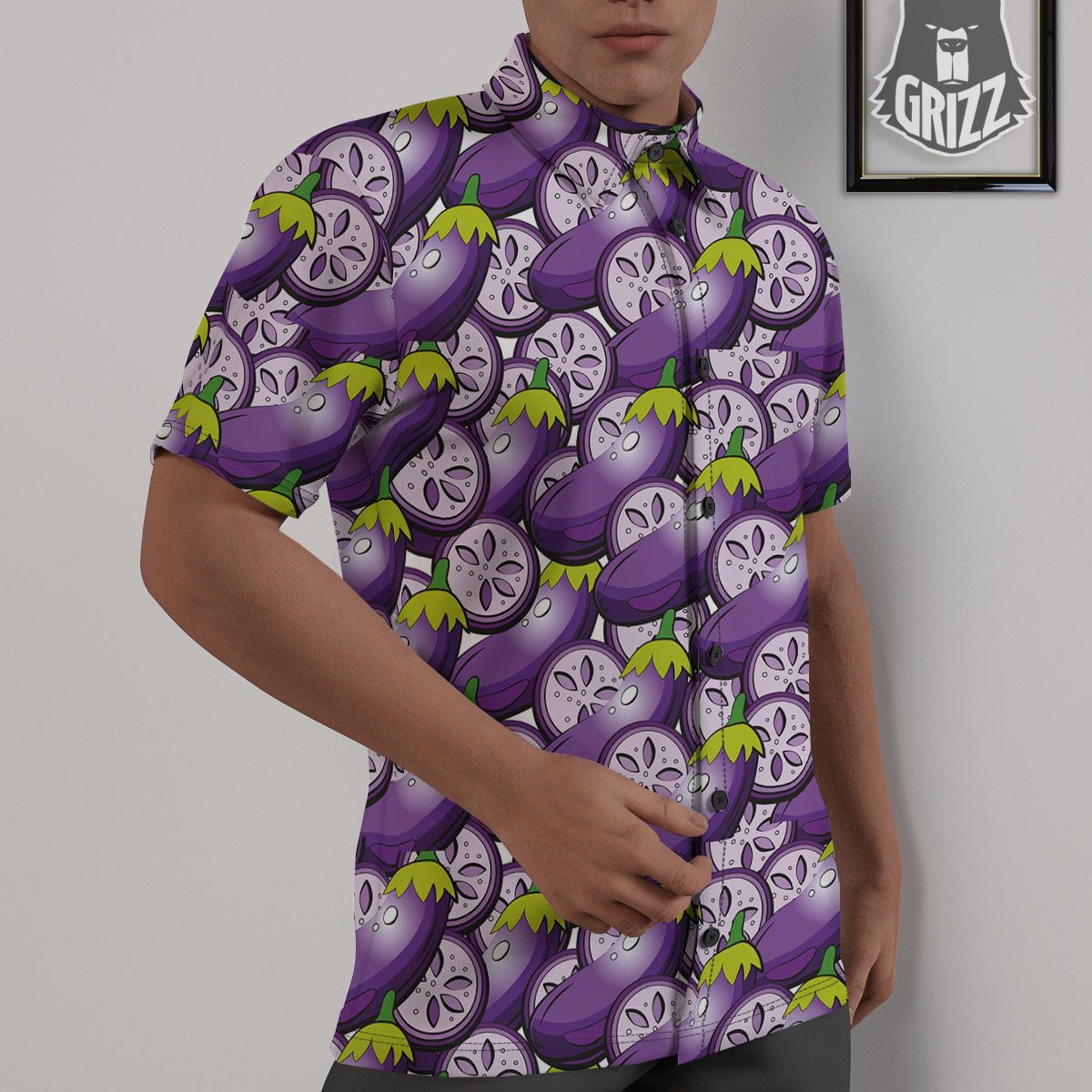 Eggplant Purple Print Pattern Untucked Shirts-grizzshop
