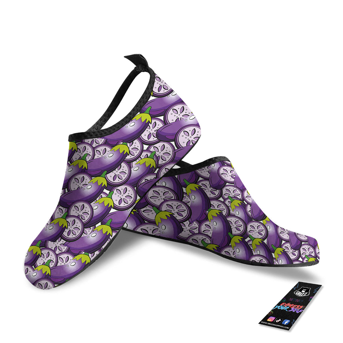 Eggplant Purple Print Pattern Water Shoes-grizzshop