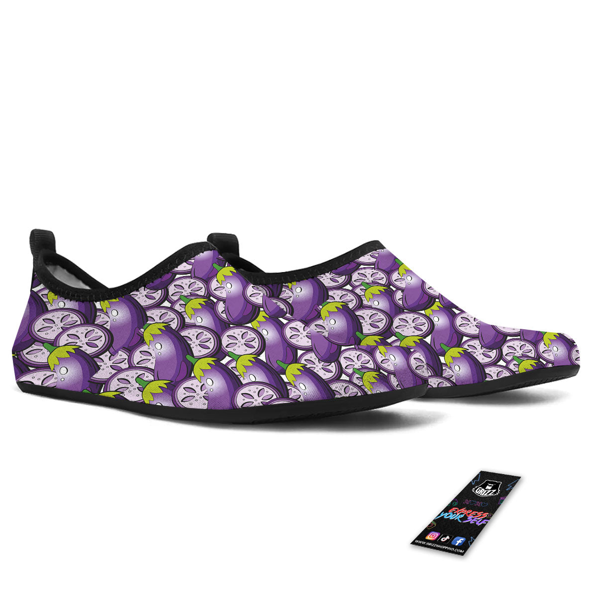 Eggplant Purple Print Pattern Water Shoes-grizzshop