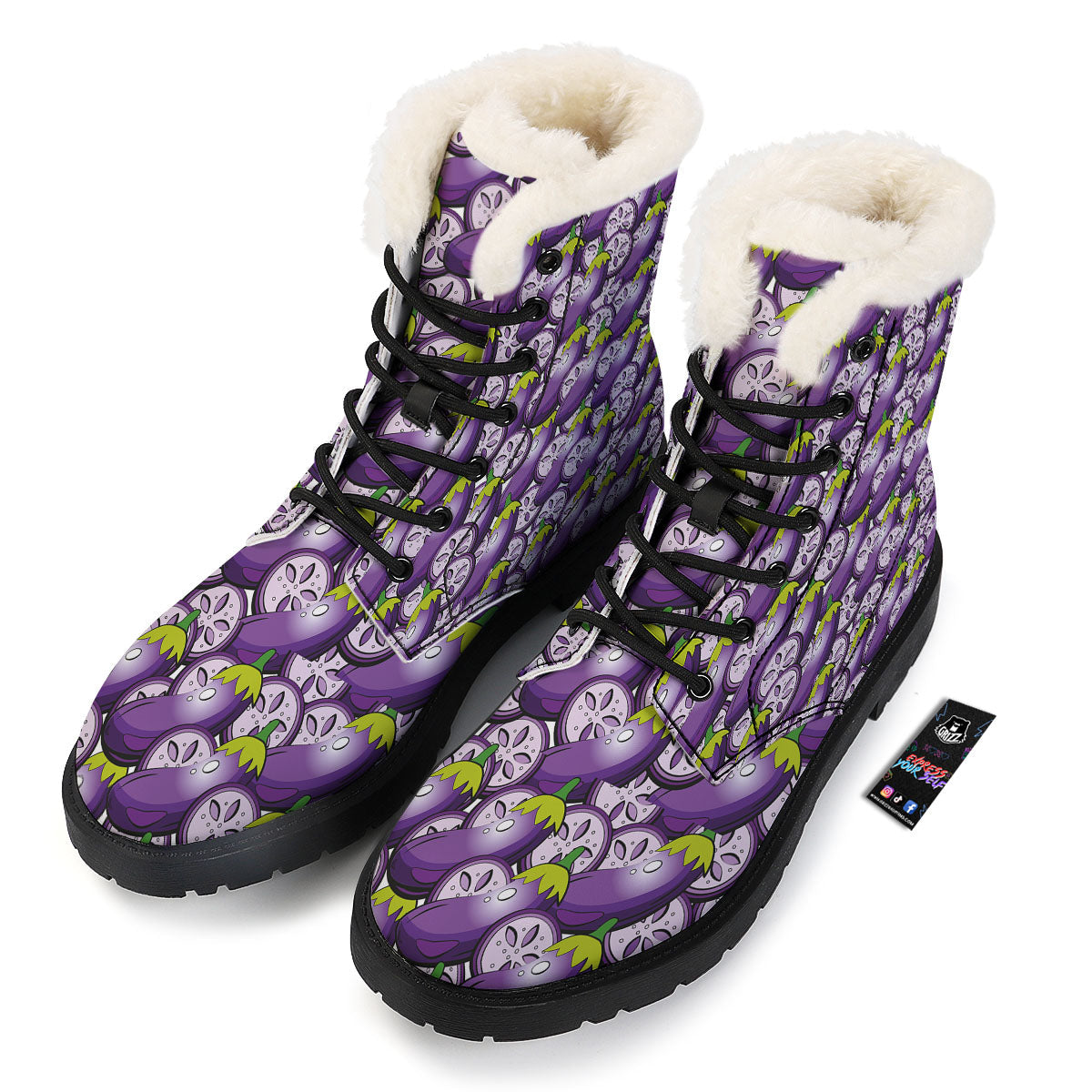 Eggplant Purple Print Pattern Winter Boots-grizzshop