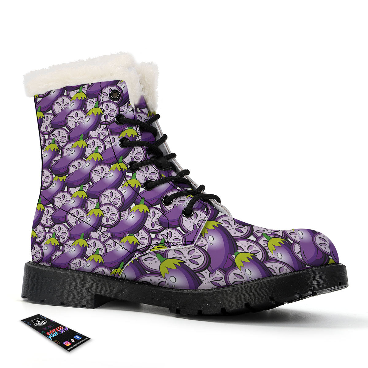 Eggplant Purple Print Pattern Winter Boots-grizzshop