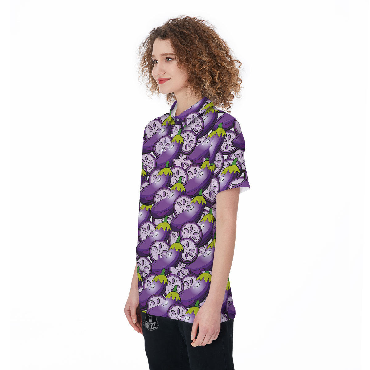 Eggplant Purple Print Pattern Women's Golf Shirts-grizzshop