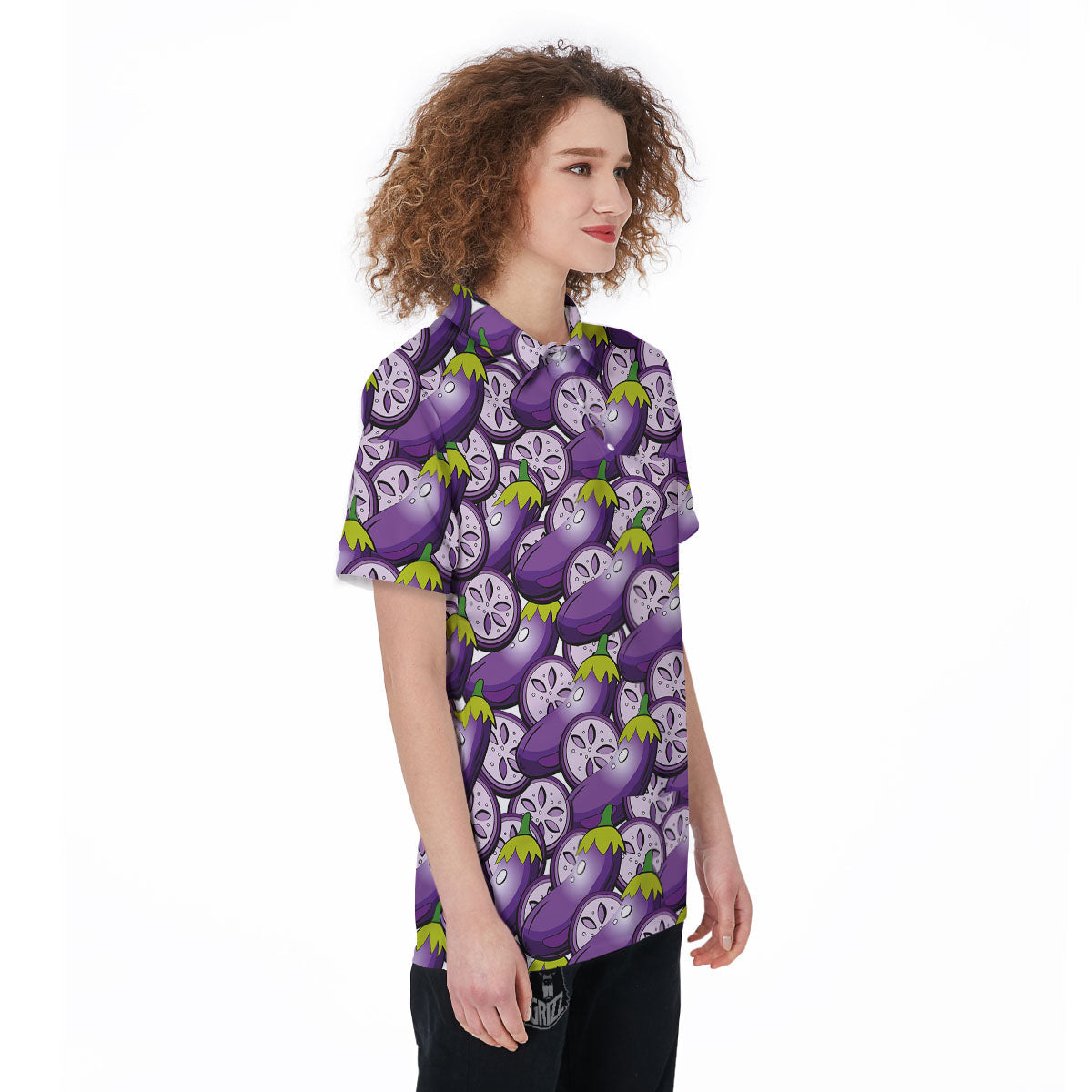 Eggplant Purple Print Pattern Women's Golf Shirts-grizzshop