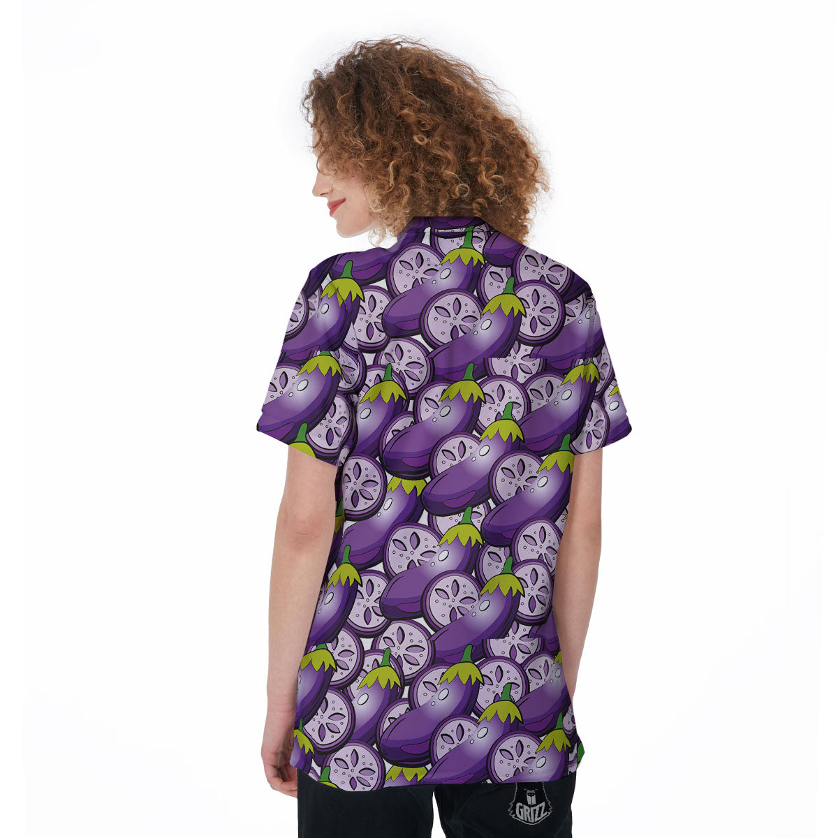 Eggplant Purple Print Pattern Women's Golf Shirts-grizzshop