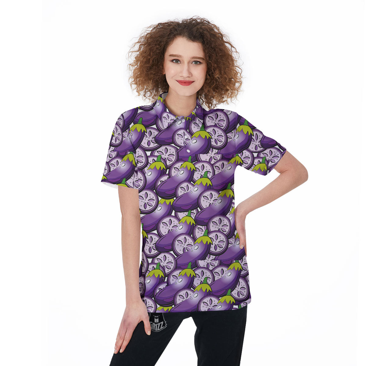 Eggplant Purple Print Pattern Women's Golf Shirts-grizzshop