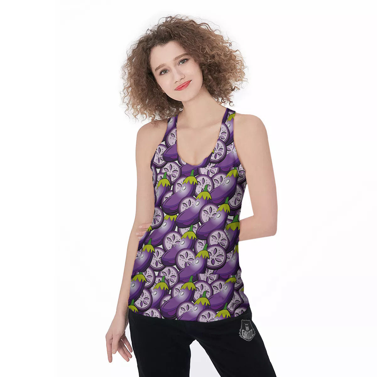 Eggplant Purple Print Pattern Women's Racerback Tank Top-grizzshop
