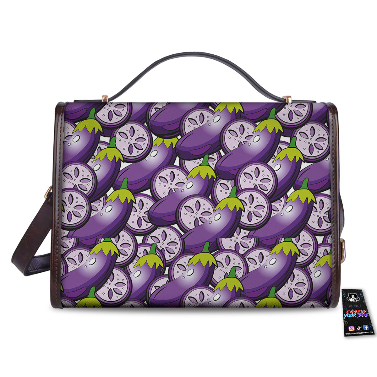 Eggplant Purple Print Pattern Women's Satchel Bag-grizzshop
