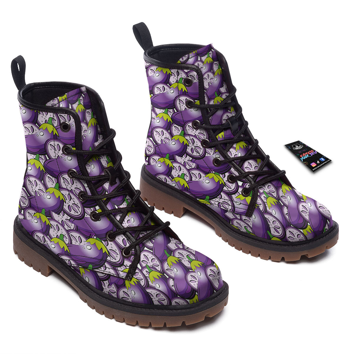 Eggplant Purple Print Pattern Work Boots-grizzshop