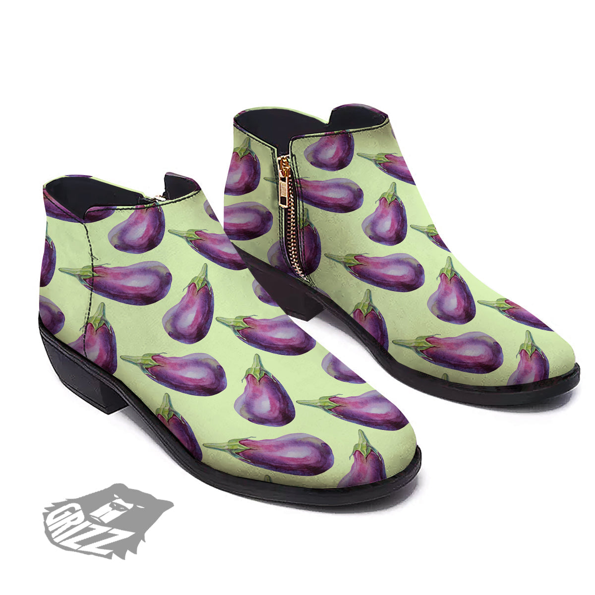 Eggplant Watercolor Pattern Ankle Boots-grizzshop