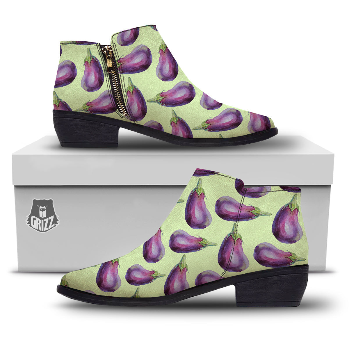 Eggplant Watercolor Pattern Ankle Boots-grizzshop