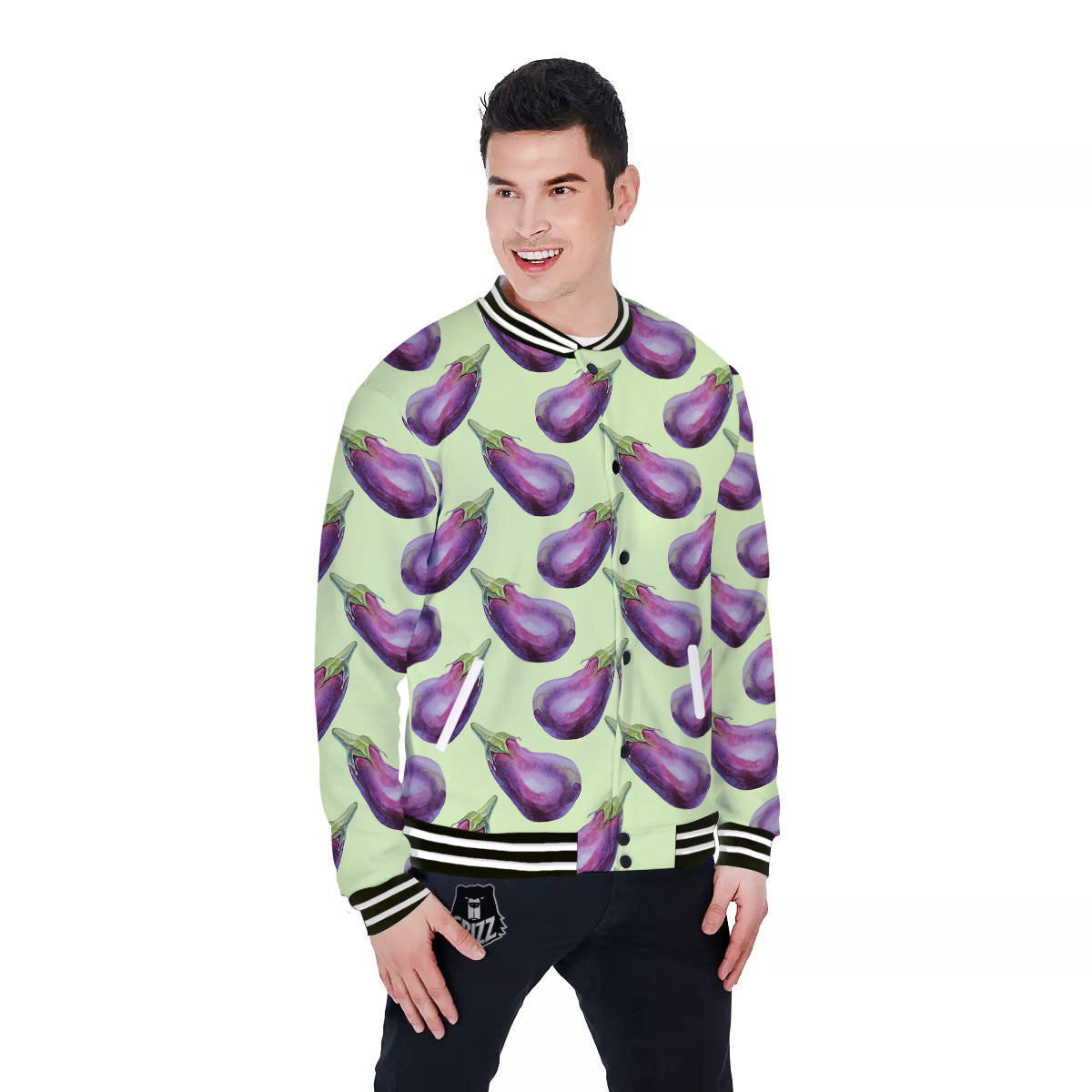 Eggplant Watercolor Pattern Baseball Jacket-grizzshop