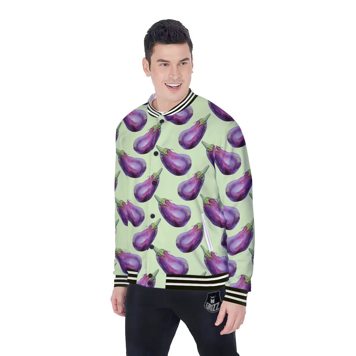 Eggplant Watercolor Pattern Baseball Jacket-grizzshop