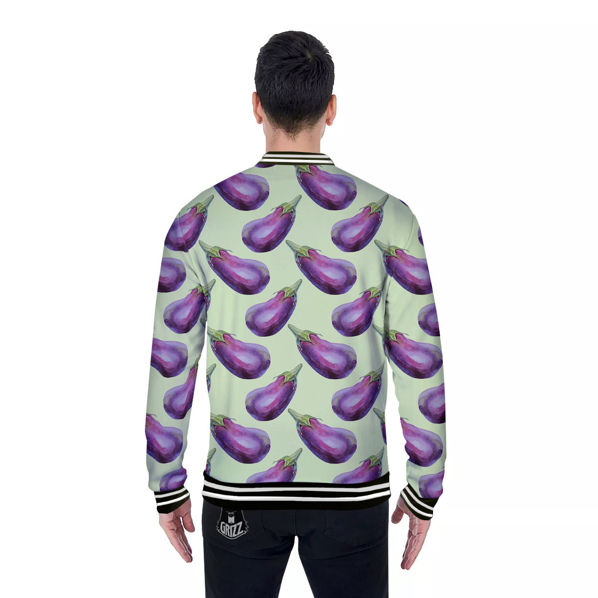 Eggplant Watercolor Pattern Baseball Jacket-grizzshop