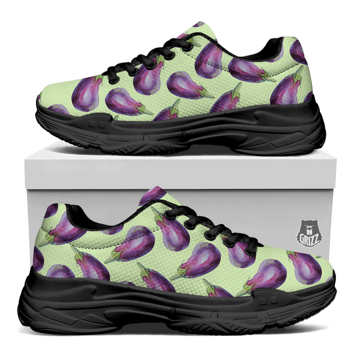 Eggplant Watercolor Pattern Black Chunky Shoes-grizzshop
