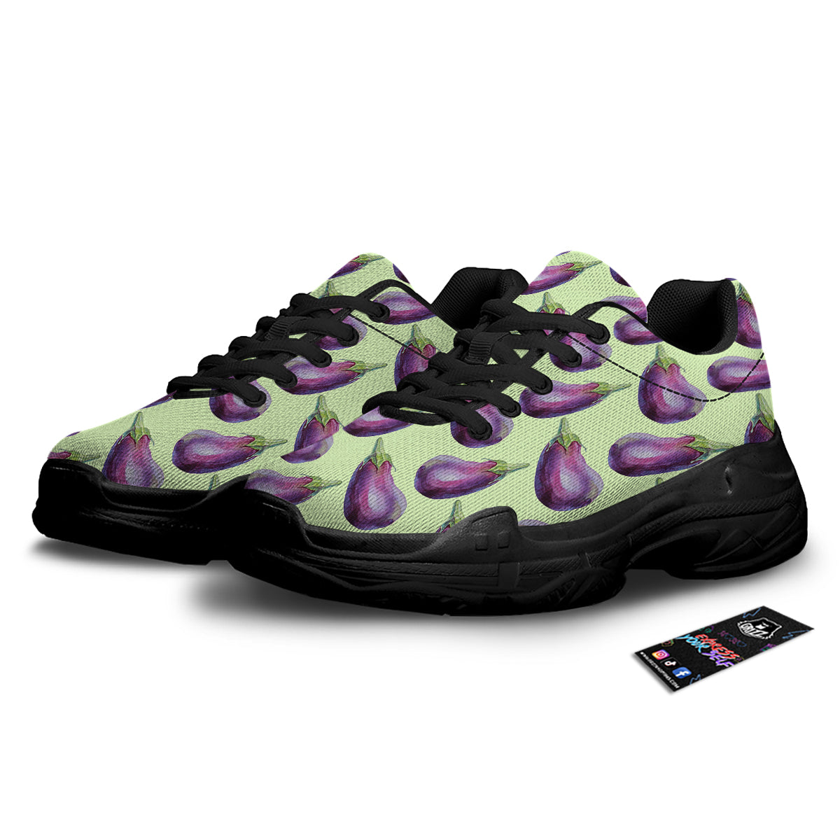 Eggplant Watercolor Pattern Black Chunky Shoes-grizzshop