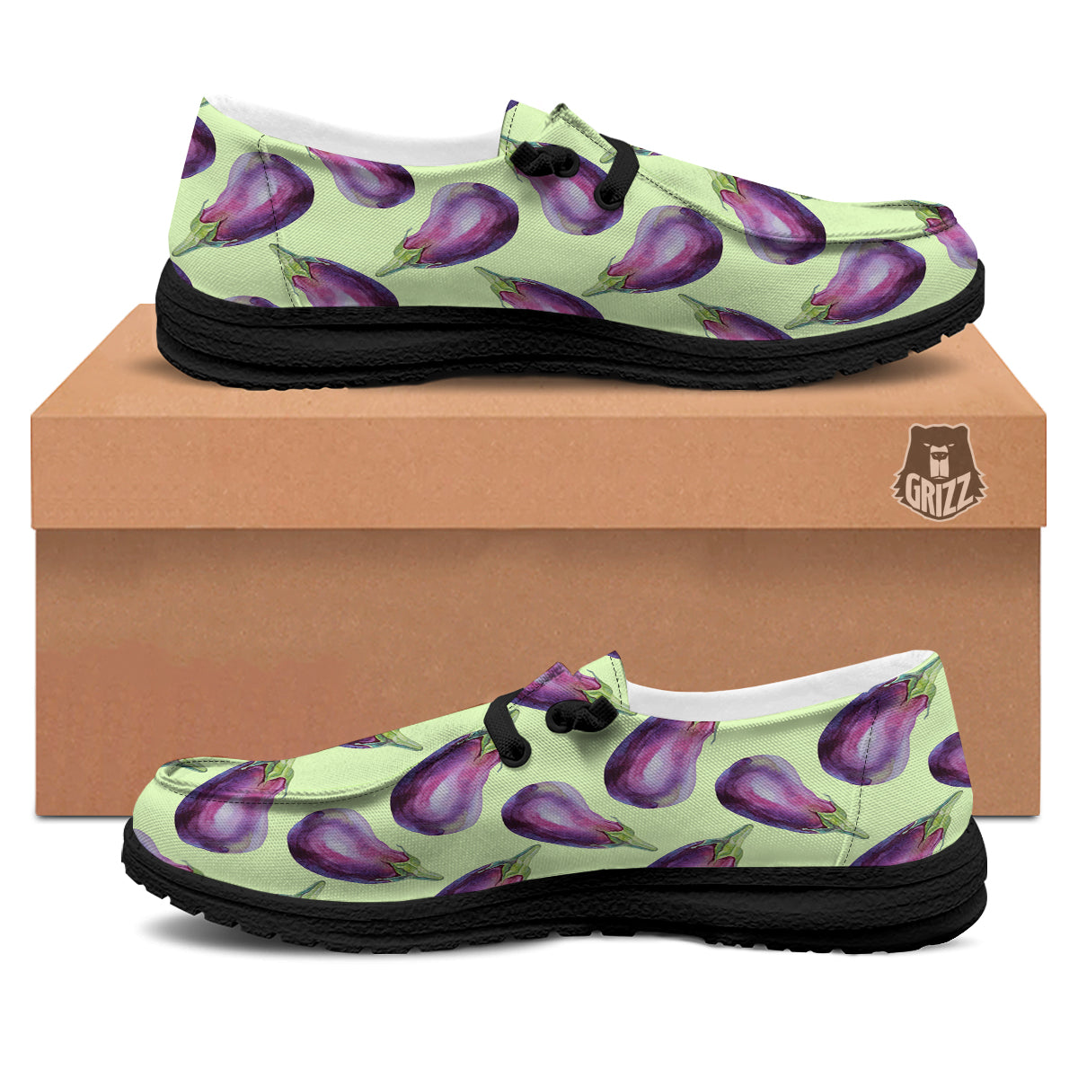 Eggplant Watercolor Pattern Black Loafers-grizzshop