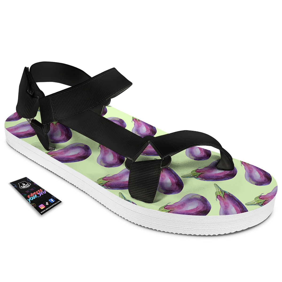 Eggplant Watercolor Pattern Black Open Toe Sandals-grizzshop